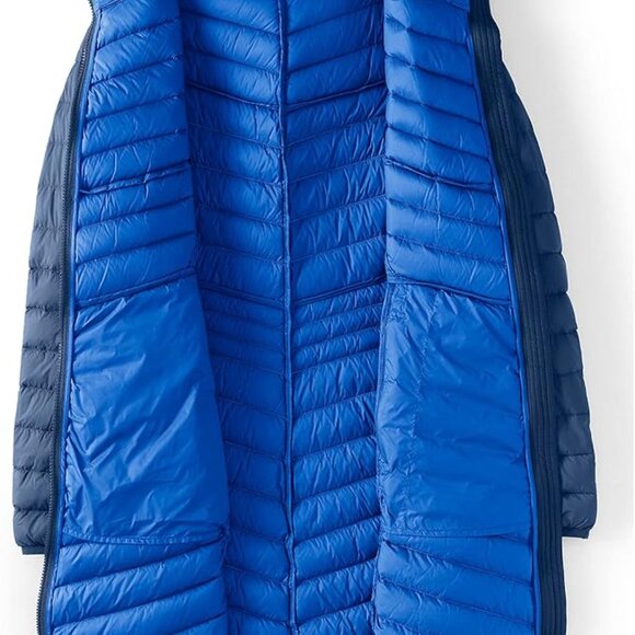 Oversized Navy Blue Down Coat Ankle Length / Hood / Royal Blue Lining Packable - Picture 2 of 12